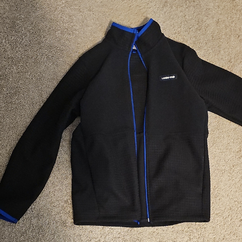 Lands' End Kids Black Jacket with Blue Trim